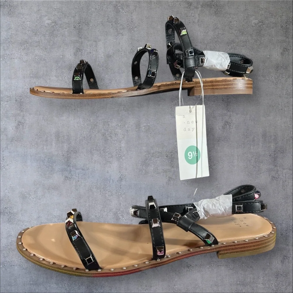 Studded Black Strappy Sandals Astrid by a new day NEW NWT